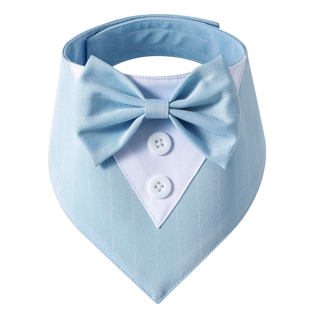 Bandana de boda para perro, collar para perro con pajarita, disfraz de cumpleaños, esmoquin ajustable para fiesta de mascotas, rayas azules