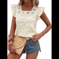 thumbnail image 2 of Blusa de Verano con Bordado Floral y Mangas Acampanadas para Mujer, con Cuello Cuadrado y Textura. Lago Verde XL, 2 of 8
