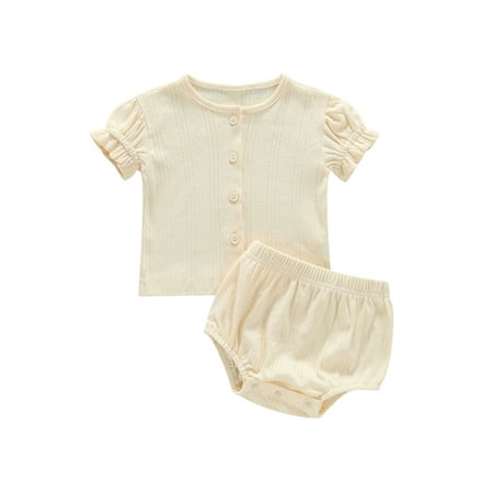

aturustex 2PCS Baby Girls Summer Outfits Short Sleeve Button Down Tops + Shorts Set Casual Infant Clothes 0-3 Years