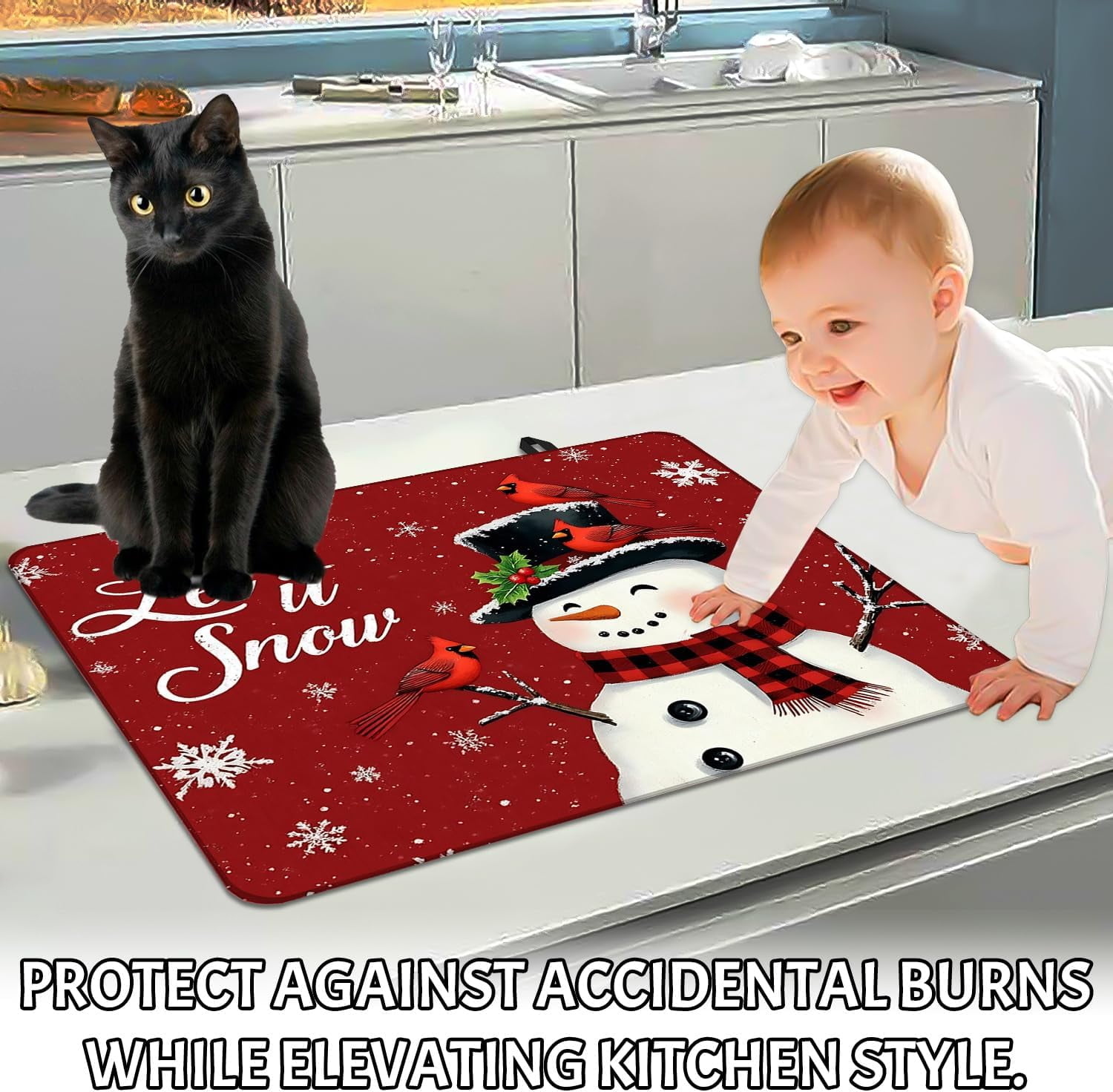 Christmas Snowmen Stove Cover Let It Snow Winter Stove Top Cover for Kitchen Decor Red Electric Stove Pad Xmas Party Non-Stick Gas Burners Covers Washable Countertop Protector Keep Stove Clean