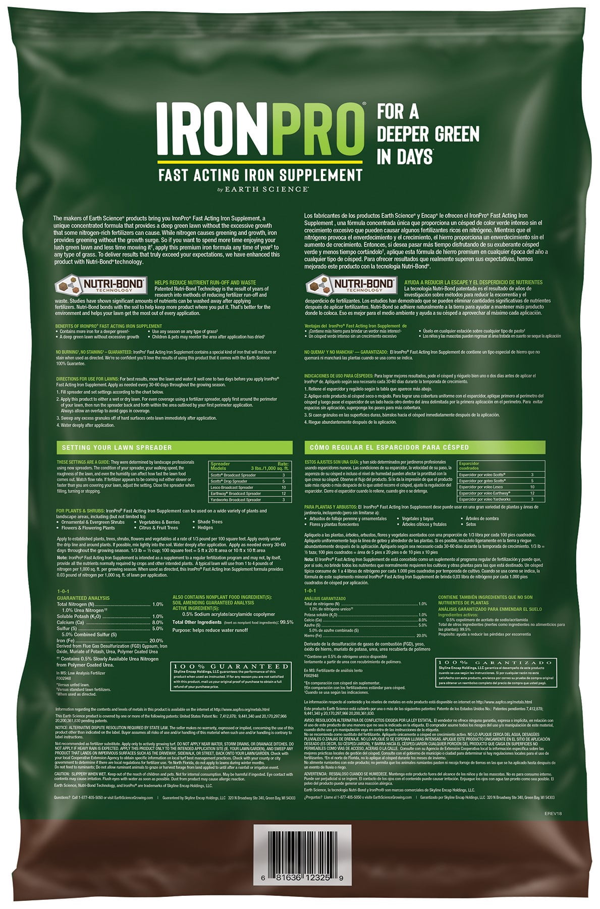 Earth Science IronPro Fast Acting Iron Supplement, 15 lb, Deep Green Results In Days, Use on Lawns, Flowers, Vegetables, & Shrubs, Non-Staining & Non-Burning