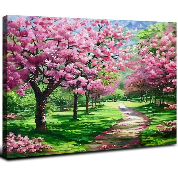 JRXY Canvas Wall Art Painting Pink Cherry Blossoms Park Tree Forest Wallpaper Spring landscape Picture Poster Print Framed and Stretched Ready to Hang for Living Room Bedroom Artwork 20x16inch