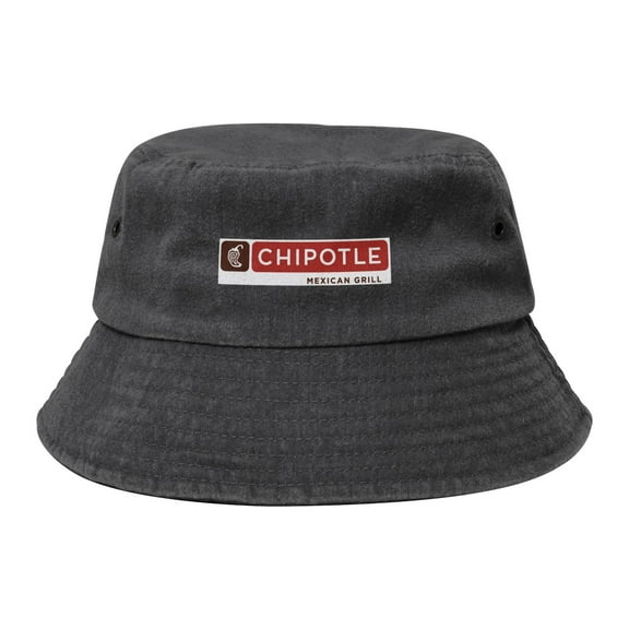 Chipotle Mexican Grill Logo Washed Bucket Hat For Men Women Denim Bucket Hat Sun Hat Cowboy Fishing Beach Hat