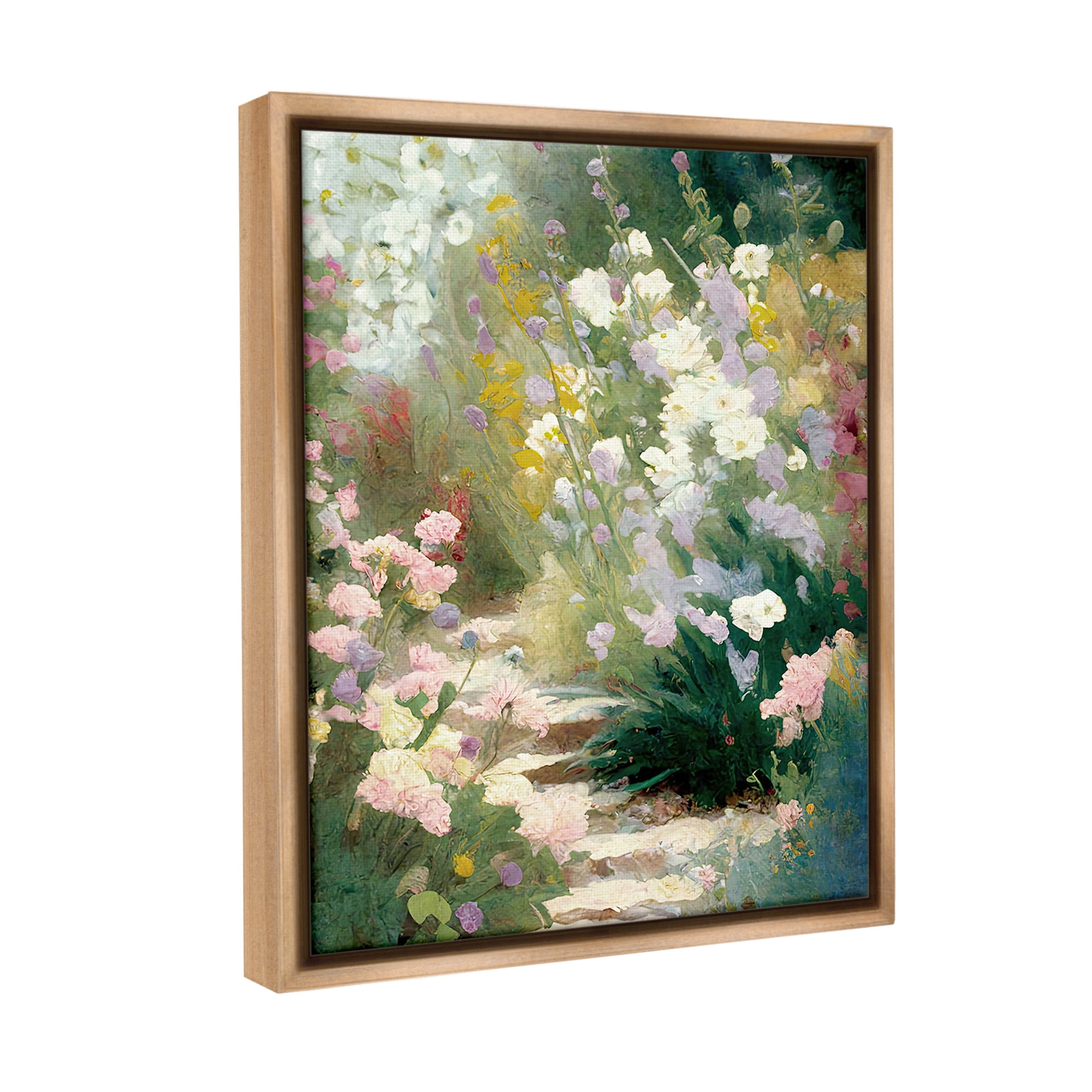 Stupell Industries Garden Flower Path Botanical & Floral Painting Brown Floater Framed Canvas Art Print Wall Art, 25 x 31