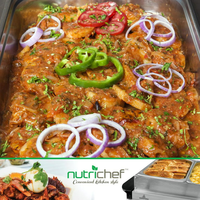 NutriChef Food Warming Tray/Buffet Server/Hot Plate Warmer, Silver