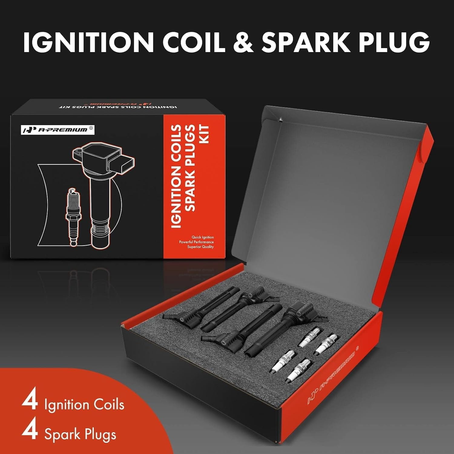 A-Premium Ignition Coils and Spark Plugs Kits Compatible with Dodge Dart 2013-2016 & Fiat 500 2012-2017, 1.4L, Replaces# 68081914AA, SIKR9A7 4-PC Set