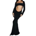 thumbnail image 4 of Dewadbow Women Spaghetti Strap Cami Maxi Dress Solid Color High Split Elegant Evening Cocktail Long Dresses Gowns, 4 of 6
