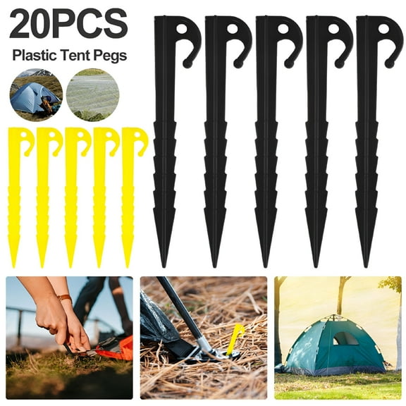 LAMIRO 20 Pieces Plastic Tent Stakes Beach Tent Pegs Canopy Stakes Spike Hook Awning Camping Pegs for Camping Outdoor Sand Beach Garden Lawn Stakes (5.7 Inches)