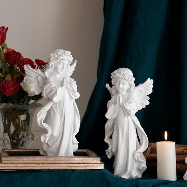 Estatua de estatuil de ángel rezando de resina de 2 piezas decoración del jardín para hogar perfecl Estatua del candelero