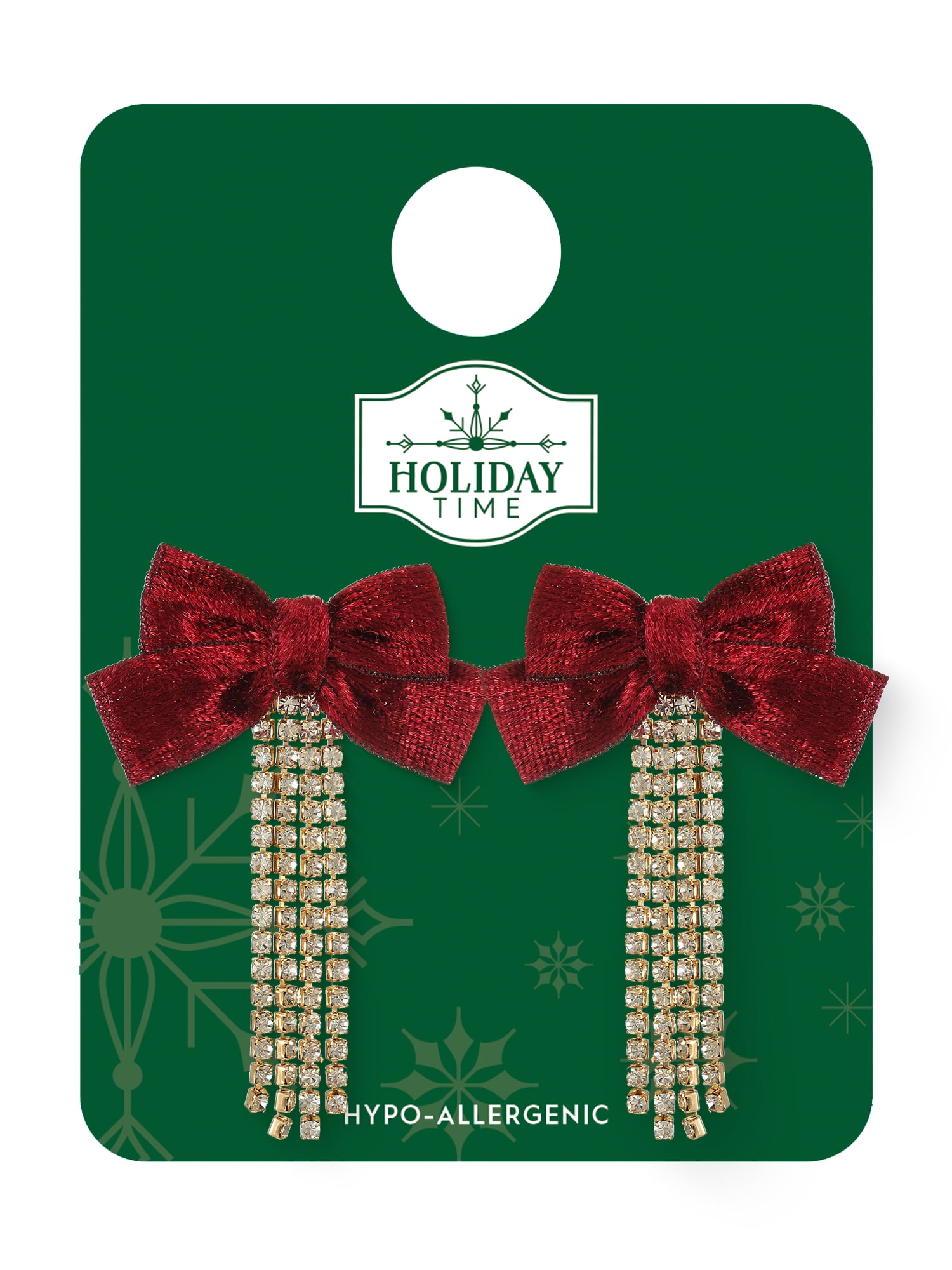 Holiday Time Red Bow and Rhinestone Earrings, 1 Pair