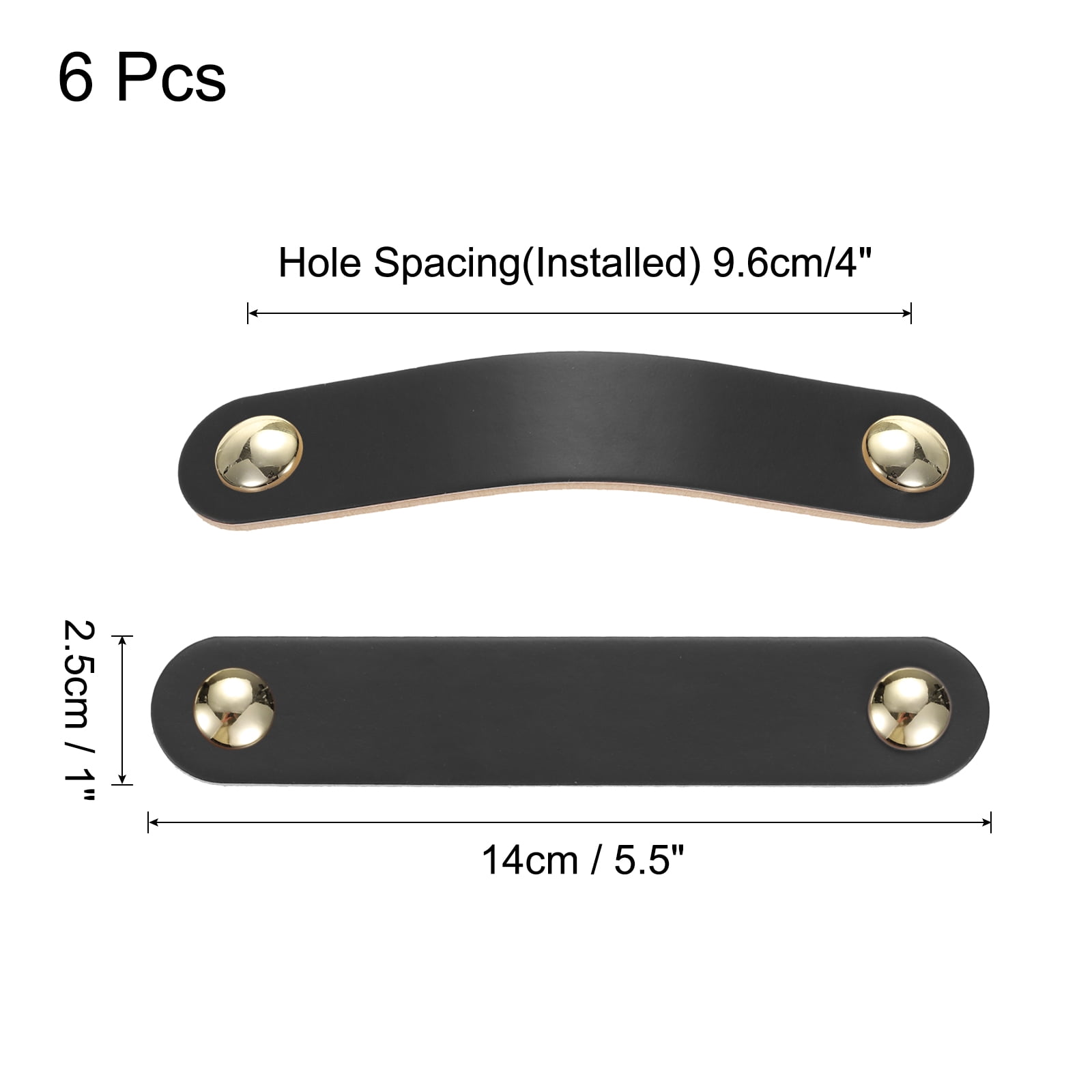 Unique Bargains Leather Pulls Double Hole Leather Drawer Knobs Dresser Handles Black/Gold