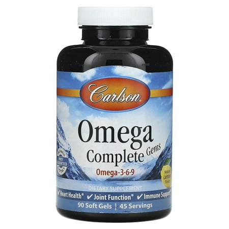 Carlson - Omega Complete Gems, Omega-3-6-9, Wild Caught, Sustainably Sourced, Heart Health, Joint Function Immune Support, 90 Softgels