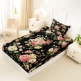 thumbnail image 4 of Erosebridal Chic Flower Twin Sheet Sets for Female, Black Bedding, 3 Pieces, 1 Flat Sheet 1 Fitted Sheet and 1 Pillowcase, 4 of 5