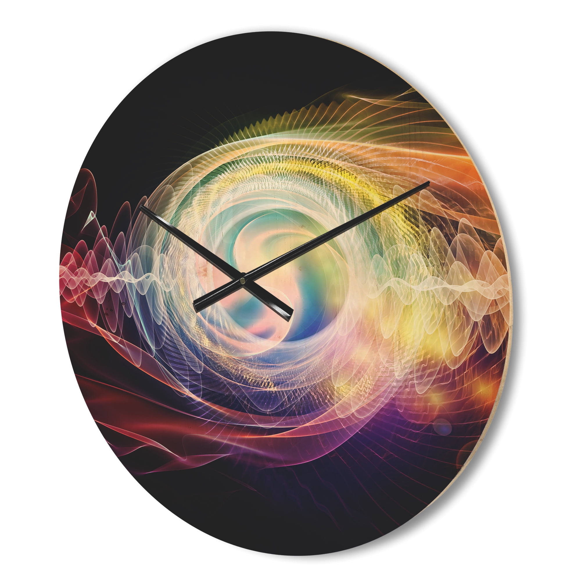 Designart 'Abstract Bright Wave Particle in Air on Black ' Modern Wood Wall Clock