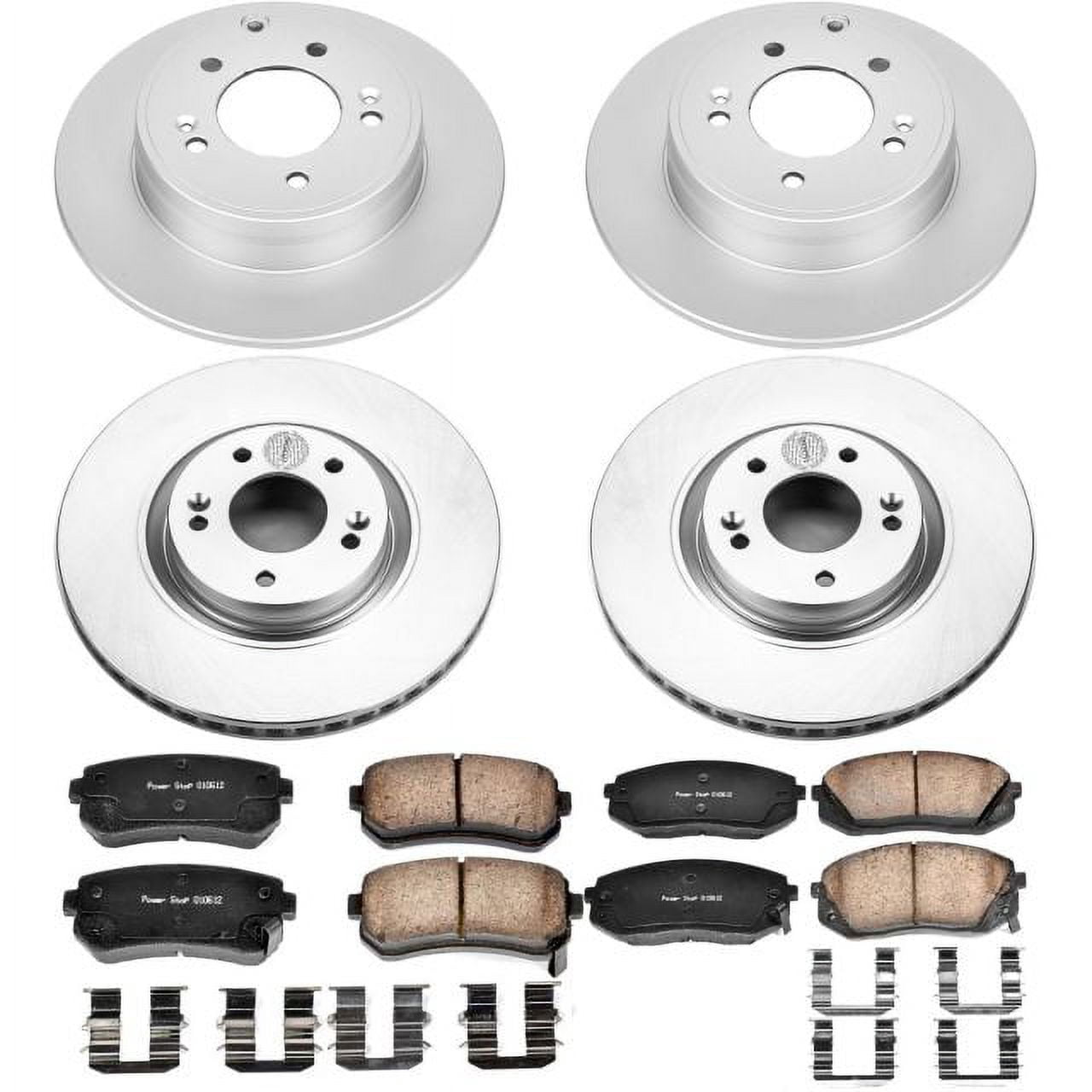 PowerStop Front and Rear Geomet Coated Brake Rotor and Pad Kit Fits: HYUNDAI KIA Select Models CRK7113