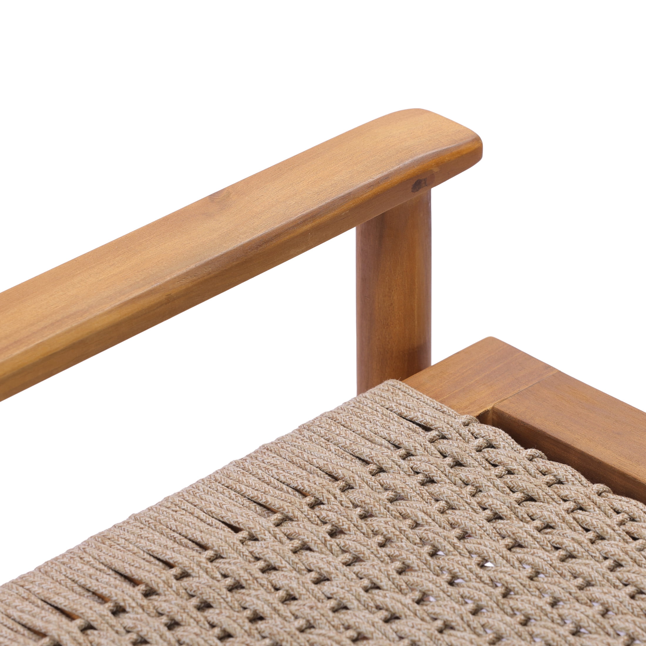 Christopher Knight Home Outdoor Acacia Wood Chaise Lounge with Beige Mix Rope, Adjustable Backrest, Teak, Set of 2