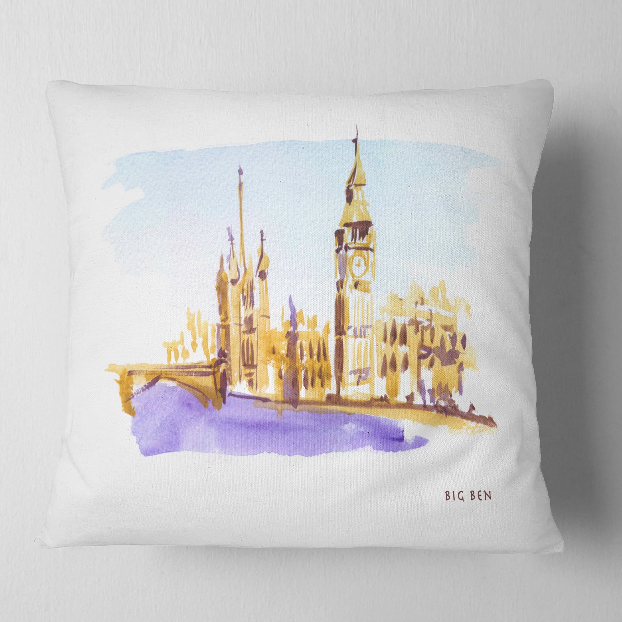 Designart London Brown Illustration - Cityscape Painting Throw Pillow - 16x16