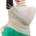 thumbnail image 4 of Hauts en Tricot Côtelé pour Femmes à Manches Longues, Col Roulé, Couleur Unie, Coupe Ajustée, 4 of 6