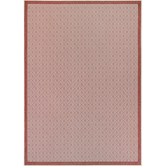 2' x 3.5' Red and Beige Contemporary Rectangular Outdoor Area Throw Rug