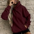 thumbnail image 2 of Scyoekwg Sweatshirt for Women Trendy Classic Solid Colors Long Sleeve Essentials Hoodie Pullover Tops Hooded Neck Pullover Sweatshirt Casual Hoodie Tops Ladies Sweatshirts Wine L, 2 of 5