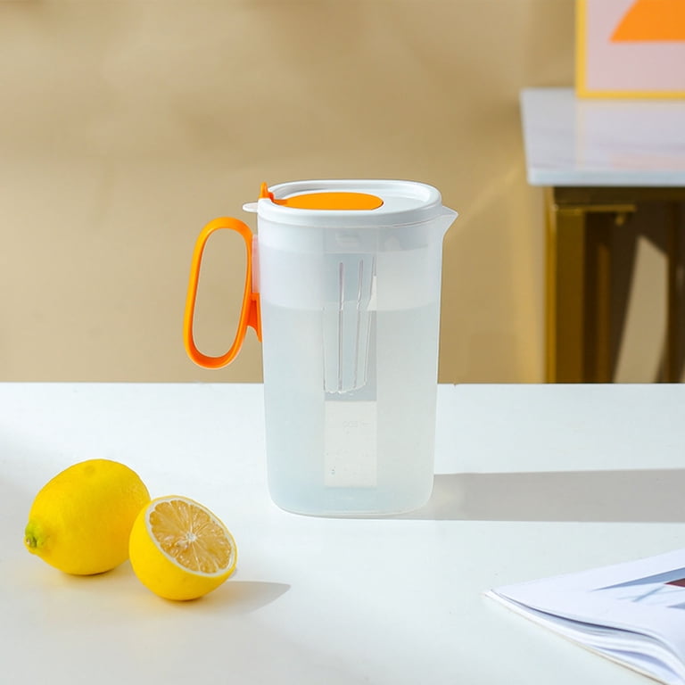 Hxoliqit 52oz Airtight Plastic Pitcher, Lemon Lime Print, Slim Tea