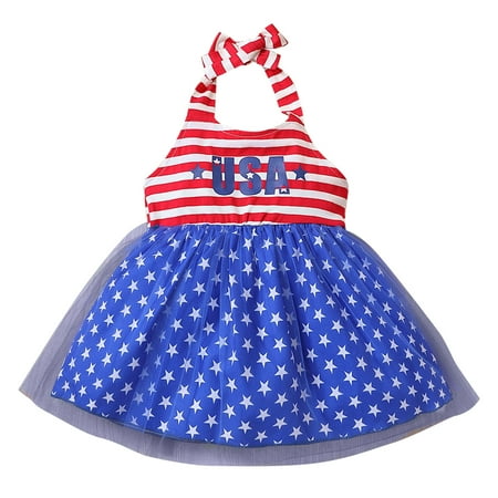 

ZRBYWB Toddler Girls Dress Sleeveless Independence Day Print Princess Dress Dance Party Dresses Clothes Summer Clothes