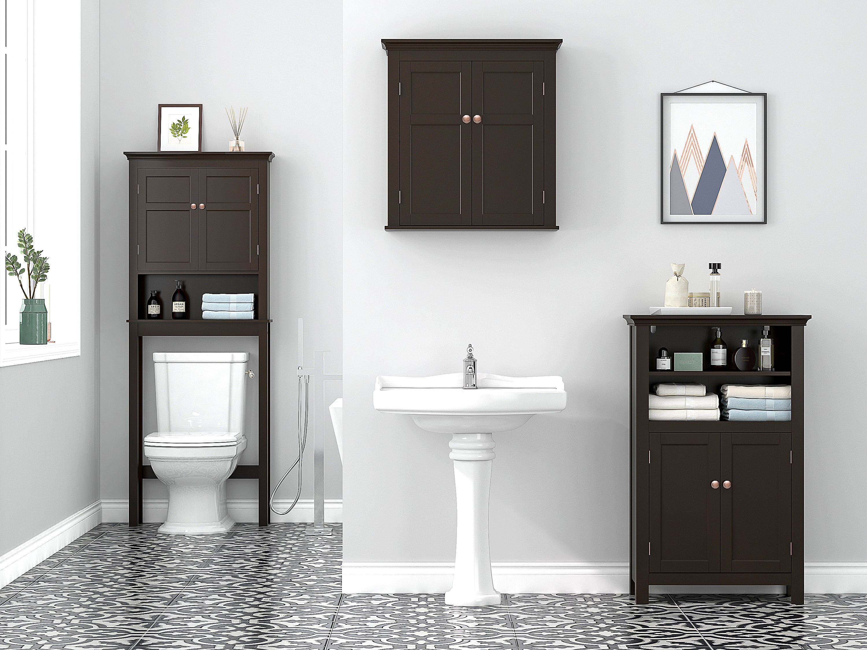 UTEX Bathroom Storage Over The Toilet, Bathroom Cabinet Organizer with Adjustable Shelves, Bathroom Space Saver for Bathroom, Espresso