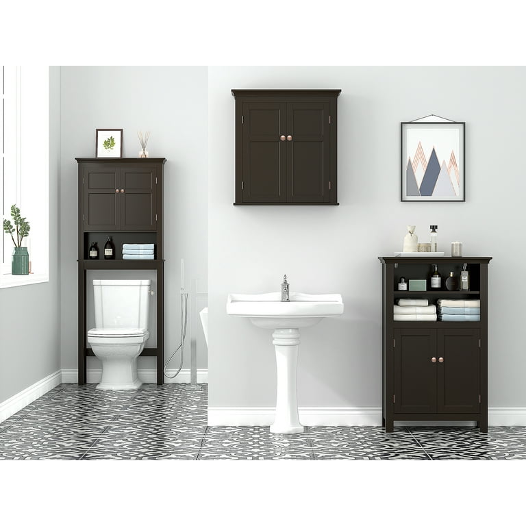 UTEX Bathroom Storage Over The Toilet, Bathroom Cabinet Organizer with  Adjustable Shelves and Double Doors, Wood Bathroom Space Saver,Espresso
