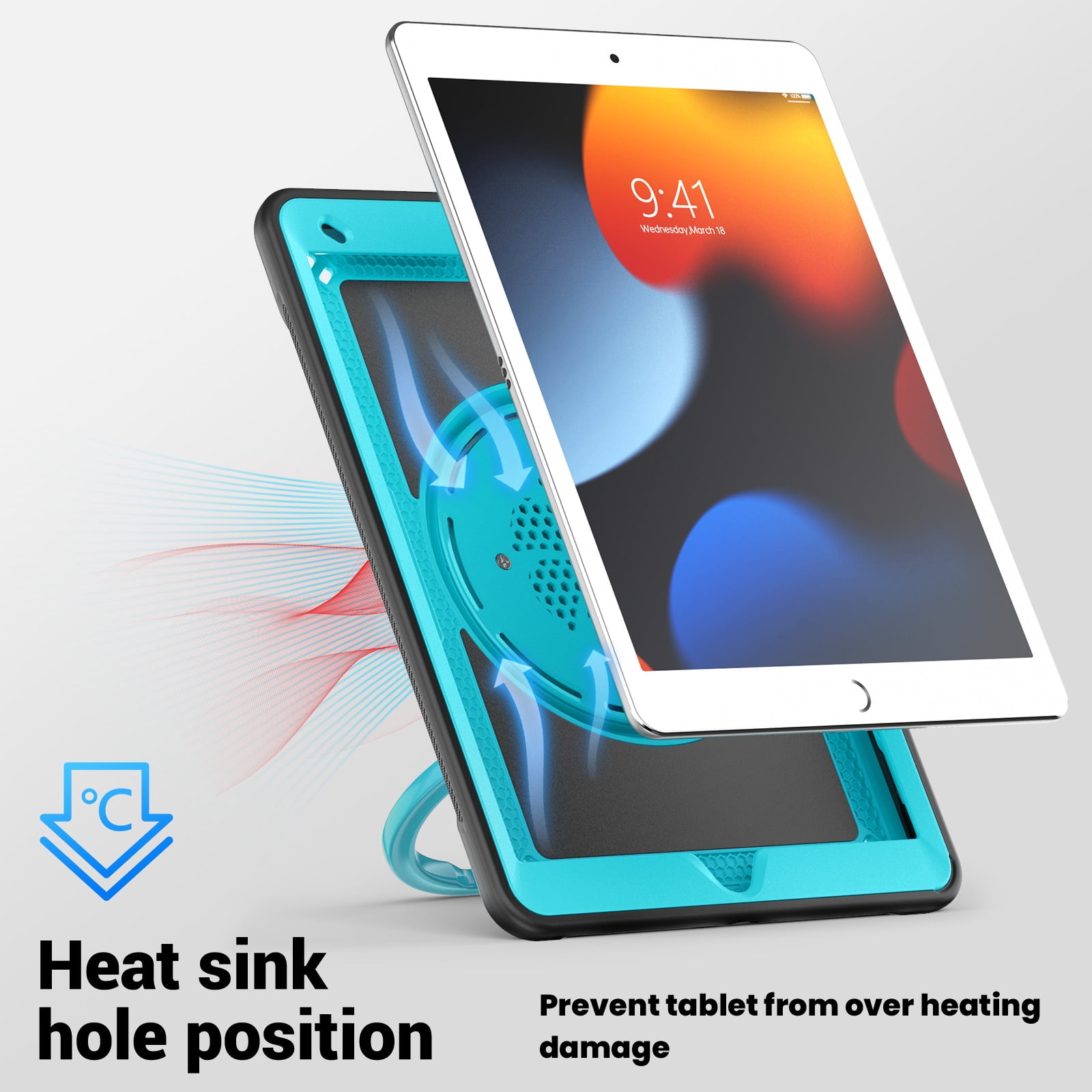 Shockproof Case for Apple iPad 9th 8th 7th Gen 10.2 Inch, Hybrid Protective Cover with Pencil Holder & Shoulder Strap Kids Friendly Rotating Kickstand Case for iPad 10.2" 2021/2020/2019,Lightblue