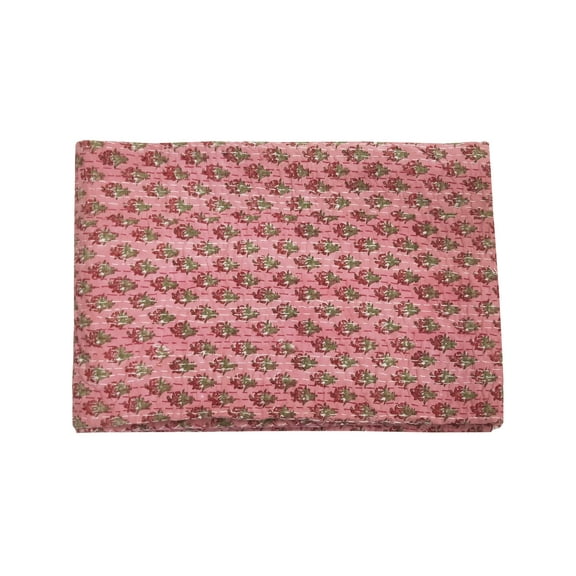 Cotton Kantha Quilt Indian Hand Block Print Kantha Quilts Kantha Throw Kantha Blnaket Cotton Bedspread King Quilt Queen Size Quilt Pink Floral Print