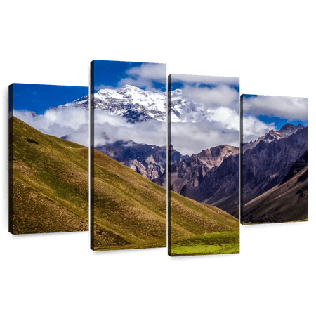 Elephant Stock Cloudy Aconcagua Wall Art - Horizontal Multi Panel Canvas - Living Room Wall Decor - Places Multi Panel - Blue And Green Decor - 36" x 22"