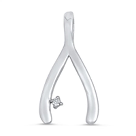 Bone Wishbone Pendant Clear Cubic Zirconia .925 Sterling Silver Charm Jewelry Female Unisex