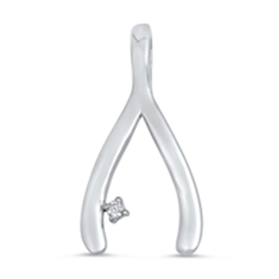 Bone Wishbone Pendant Clear Cubic Zirconia .925 Sterling Silver Charm Jewelry Female Unisex