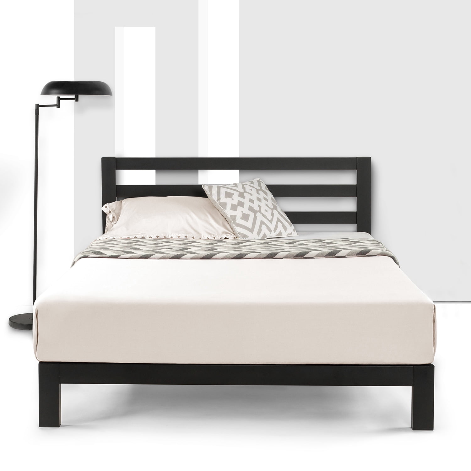 Mellow Modernista Classic HD 10" Metal Platform Bed with Headboard and Wood Slats, Black, Twin