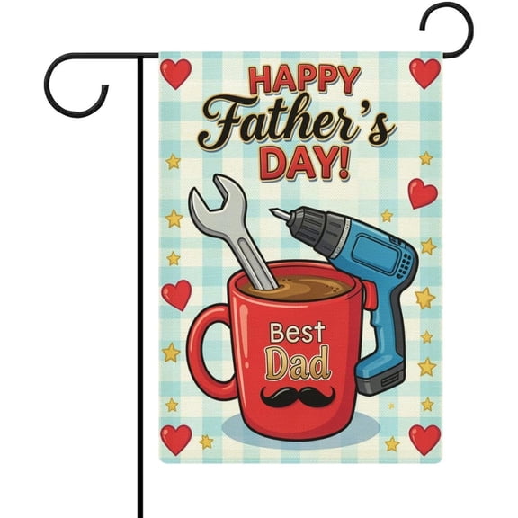 Happy Father's Day Garden Flag 12x18 Inch Double Sided Burlap Hello Print for Yard and House Holiday Decor