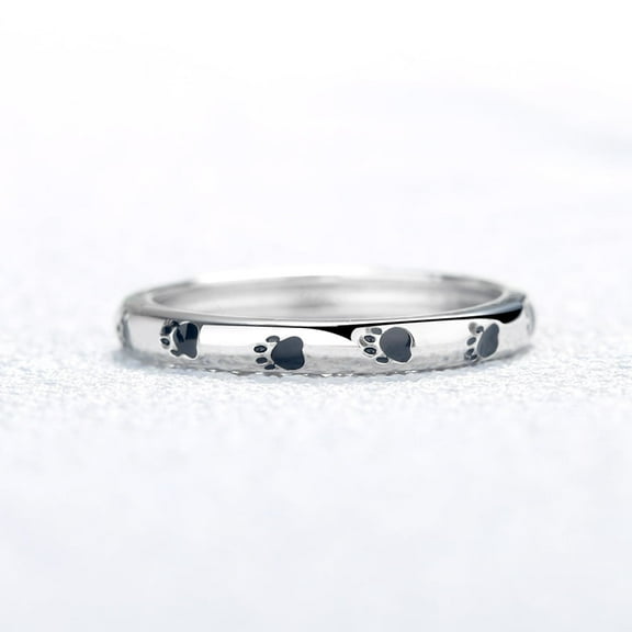 Sterling Silver Paw Print Band Ring - Puppy / Kitty Lovers