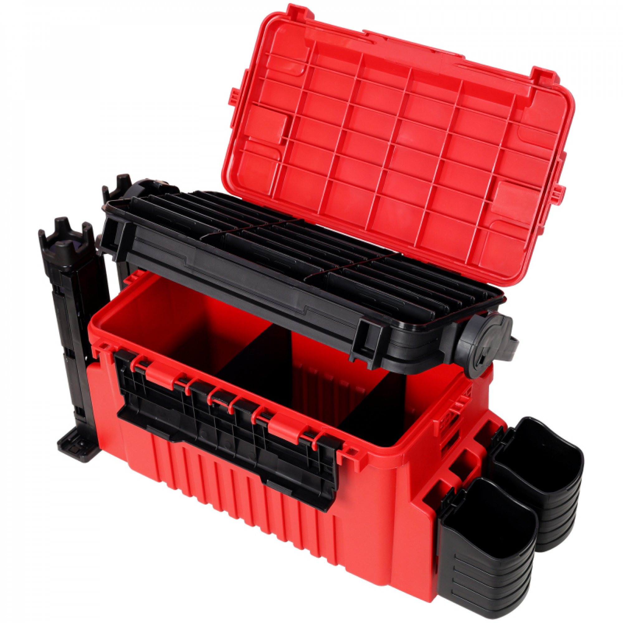 Dual-layer Fishing Tackle Box,Tackle Box Organizer Fishing Box Large,With 2pcs Rod Holder,2pcs Cup Holder,1pc Carring Strap,Red