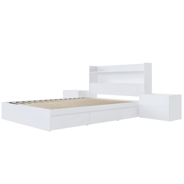 Nexera Harper Ensemble de Chambre Réversible 4 Pcs avec Rangement, Blanc, Double
