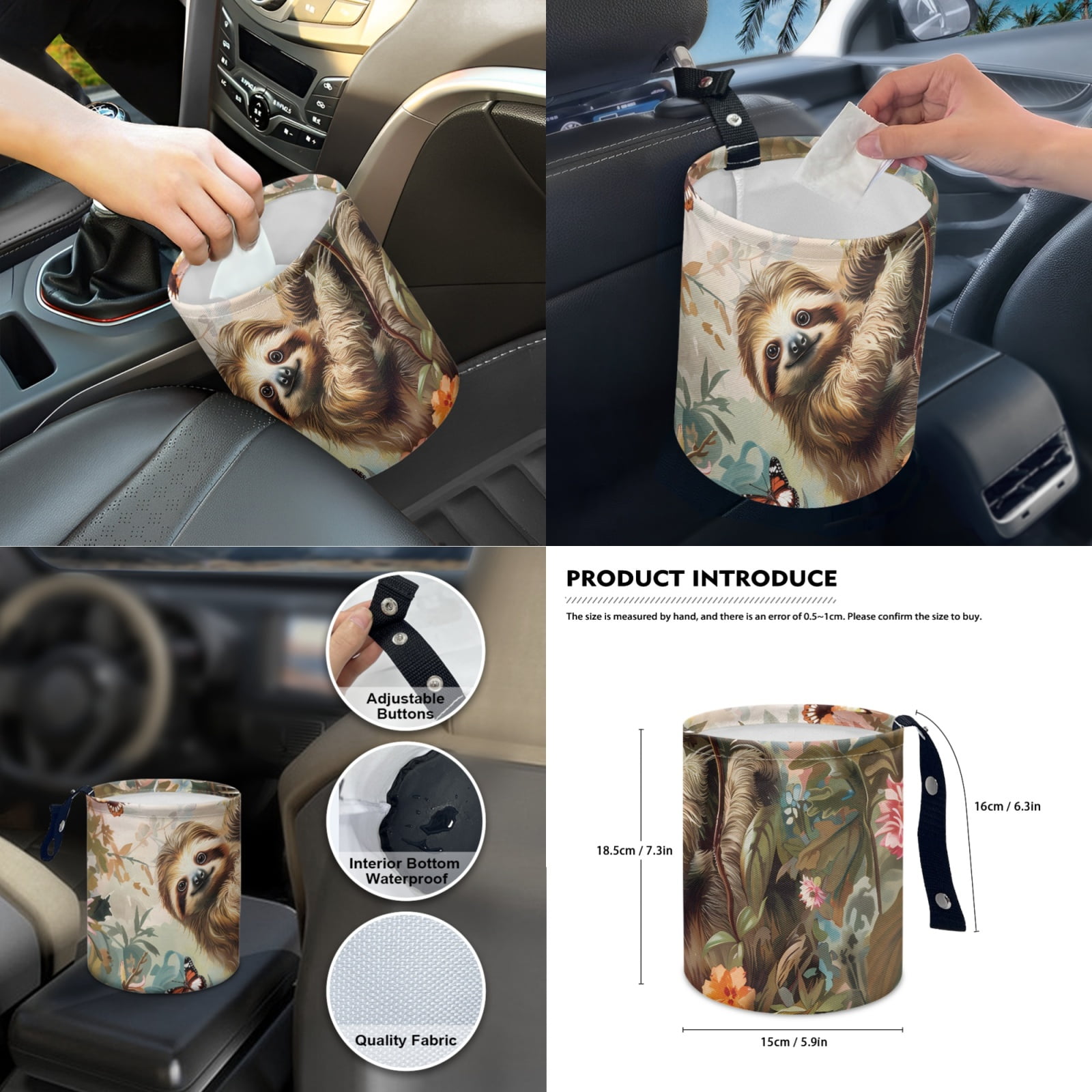 Jeiento Sloth 14 PCS Car Accessories Set Car Seat Protector Steering Wheel Cover Seatbelt Strap Pad Trash Can Armrest Cover Pad Cup Coasters Rearview Mirror Cover Handbrake Cover Set for SUV Truck