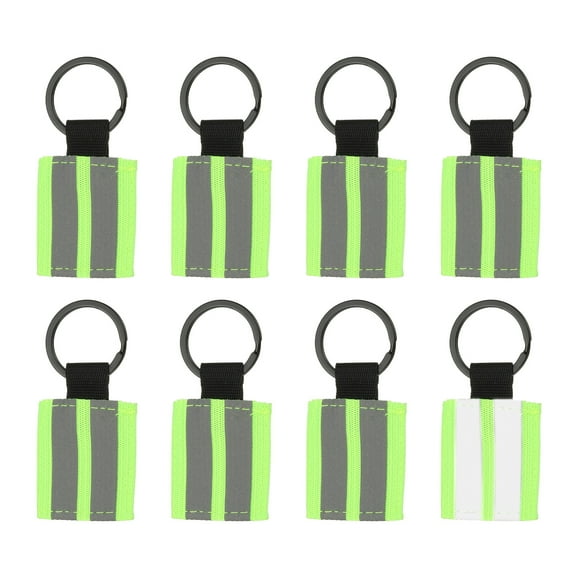 8 Pcs Reflective Keychain, Reflective Strips High Visibility Safety Keychain Tags Lanyards Pendants Bright Zipper Pulls Waterproof for Backpack Running Cycling, Green 2
