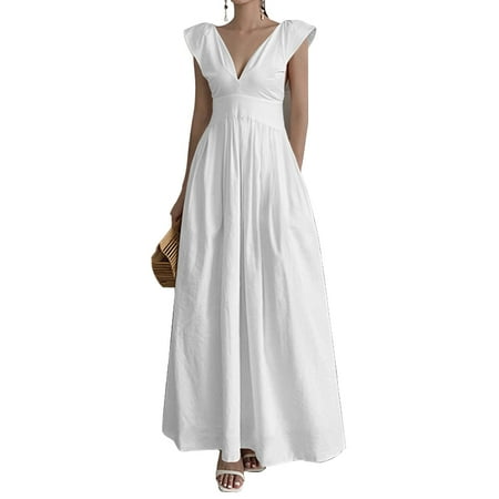 dress celmia sleeveless maxi waist neck casual deep summer
