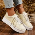 thumbnail image 4 of Platform Fashion Sneakers for Women Girls Spring Fall Casual Canvas Lace up Chunky Flatform Walking Flats Shoes, 4 of 8