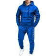 thumbnail image 2 of Babcutegg Mens Letter Print Outfit 2-Piece Hooded Sweathsirt and Jogger Sweatpants Loose Casual Set Dark Blue Size S, 2 of 9