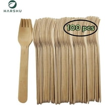 Harshu Wooden Cutlery - 100 Units per Pack | Disposable Utensils | Biodegradable and Compostable | Perfect for Parties, Picnics, and Events (FORK 100 PCS)