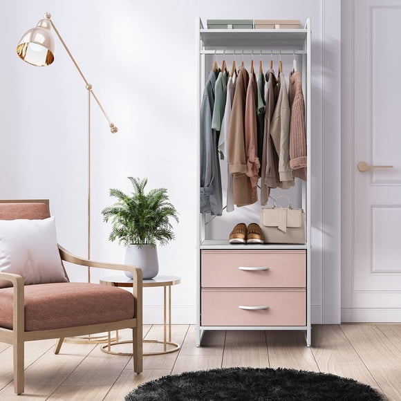 Clothing Rack with 2 Drawers - Tall Closet Stand Dresser for Bedroom