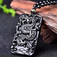 thumbnail image 2 of K-KED Black Obsidian Stone Necklace Carved Dragon Lucky Amulet Healing Jewelry, 2 of 4