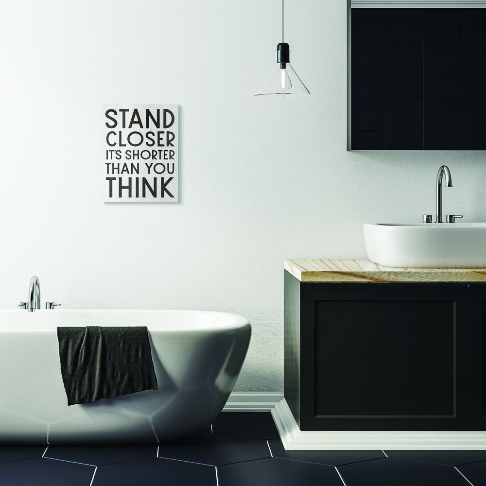 Stupell Industries Stand Closer Funny Bathroom Wood Texture Word Design Canvas Wall Art by Daphne Polselli