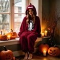 thumbnail image 6 of Matching Halloween Pumpkin Onesie Costume for Adults, Flannel Hooded Pumpkin Pajamas with Spooky Ghost Print, Halloween Pajamas for Couple, Cozy Oversized Fit Jumpsuit for Halloween Costume Party, 6 of 8