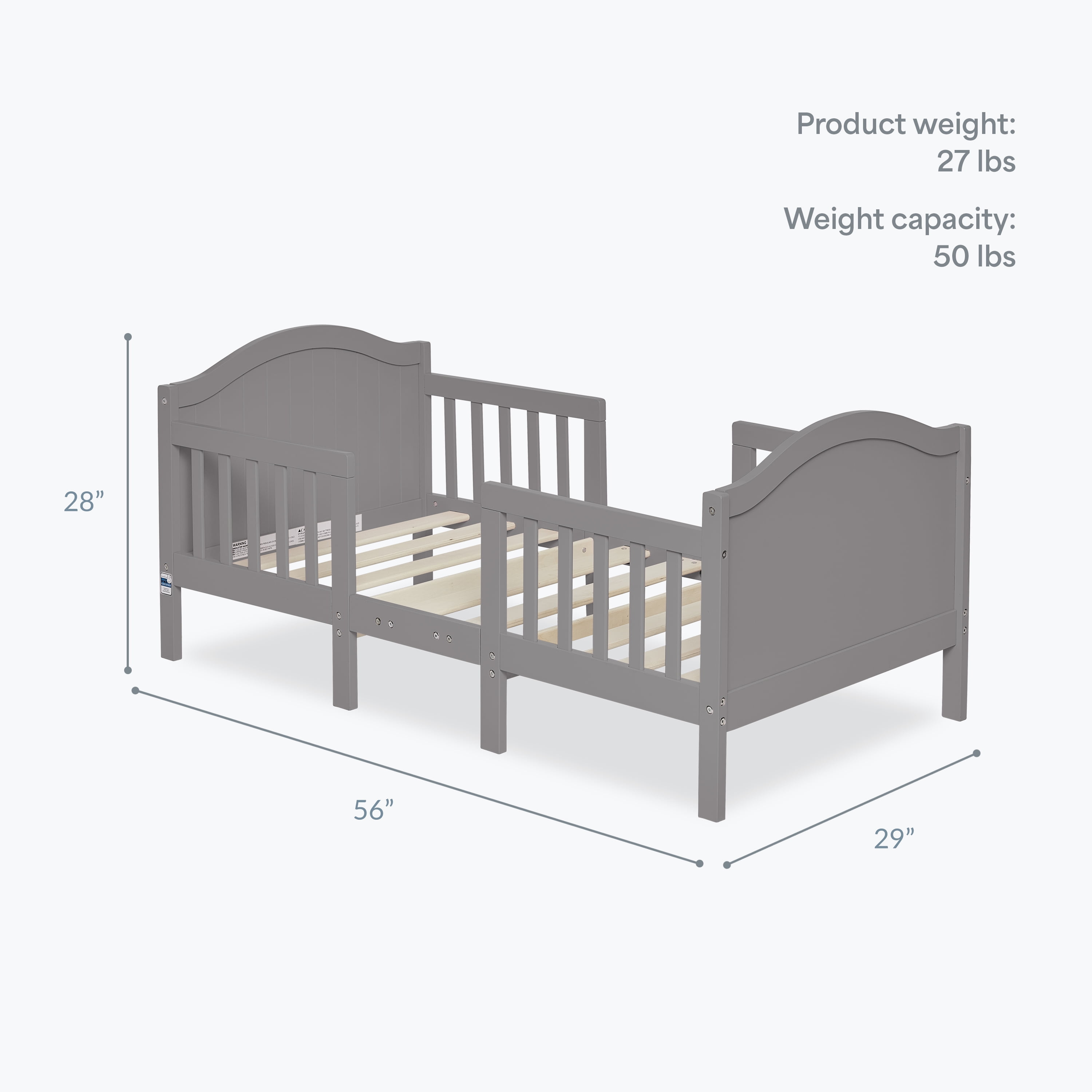 Dream On Me Portland 3 in 1 convertible Toddler Bed, Steel Grey