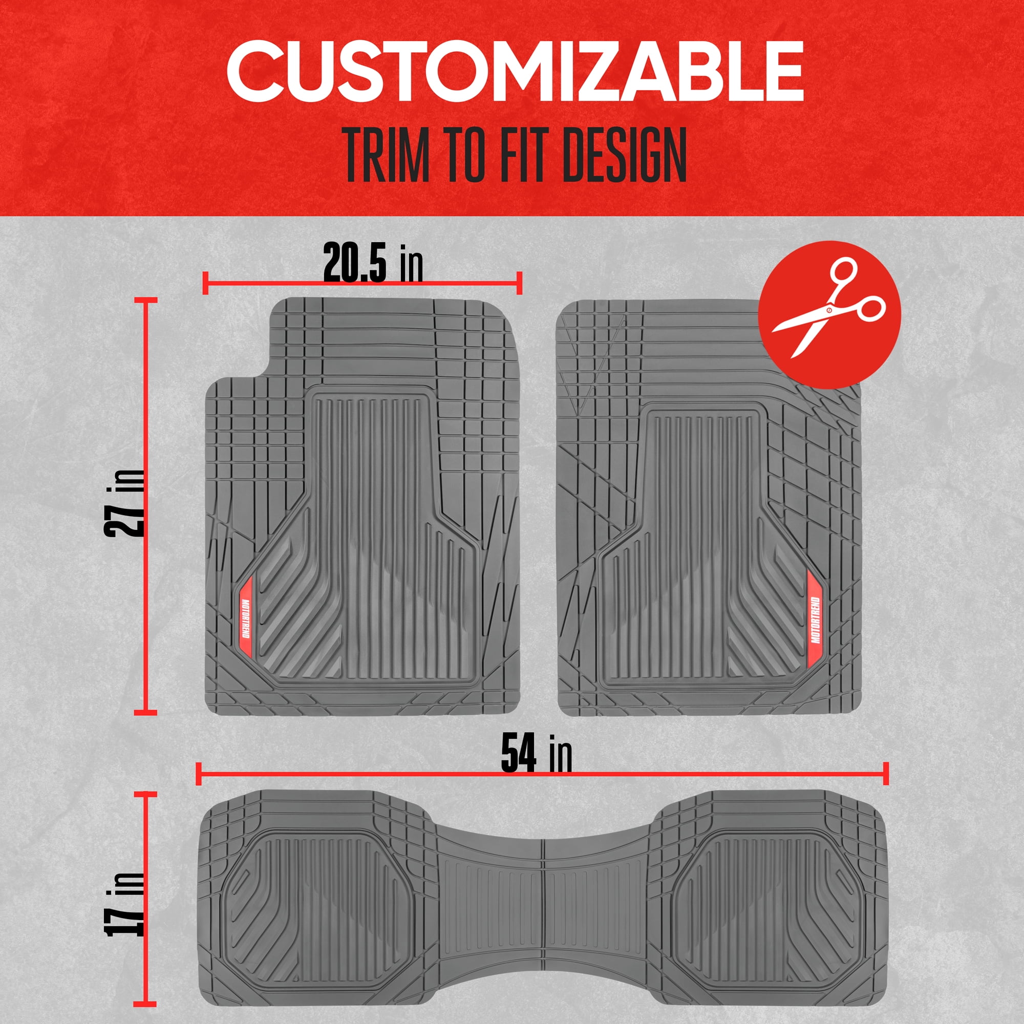 Motor Trend Floor Mats for Car, Truck, SUV - Raised Ridge Heavy Duty All Weather Car Floor Mats for Auto, Total Protection, Gray